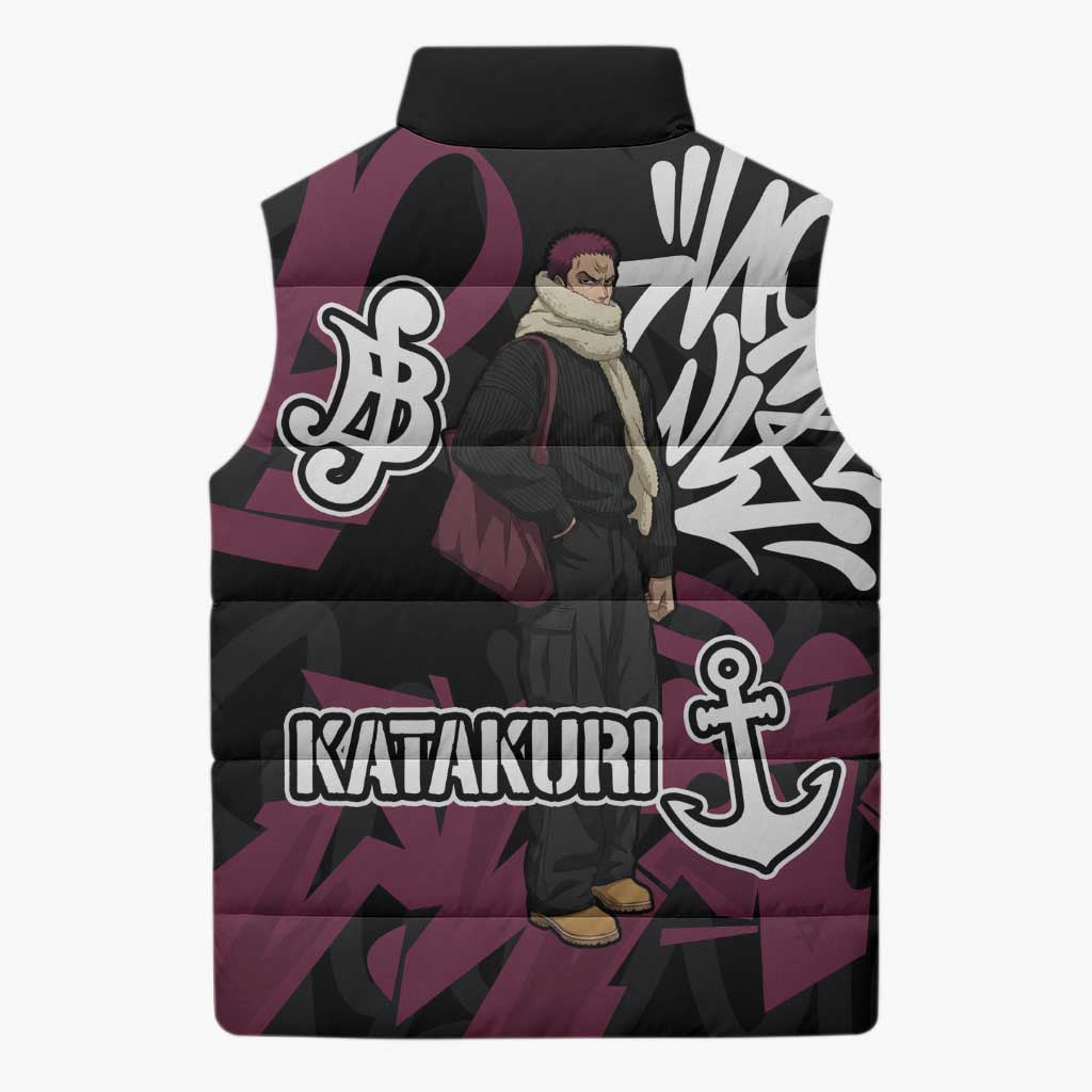 Charlotte Katakuri One Piece Sleeveless Puffer Jacket Graffiti Street Art Anime Collage