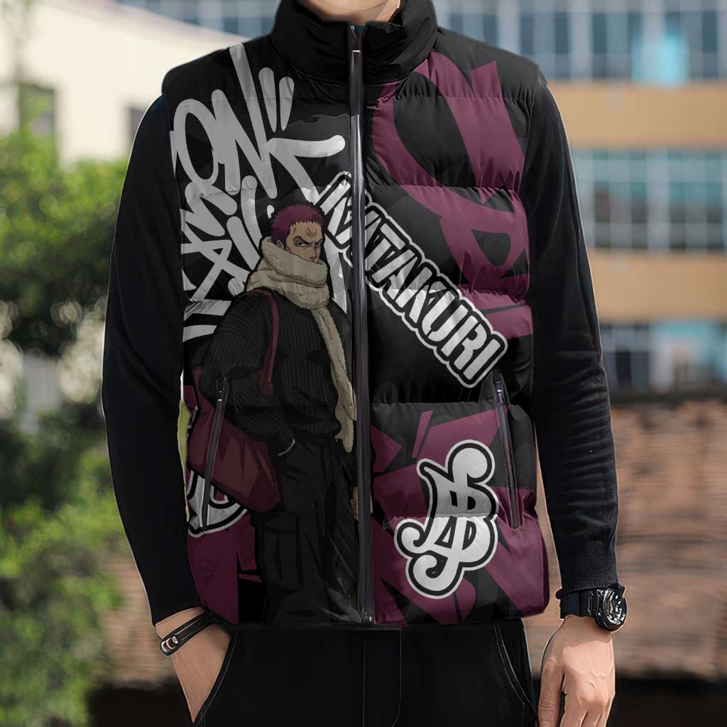 Charlotte Katakuri One Piece Sleeveless Puffer Jacket Graffiti Street Art Anime Collage