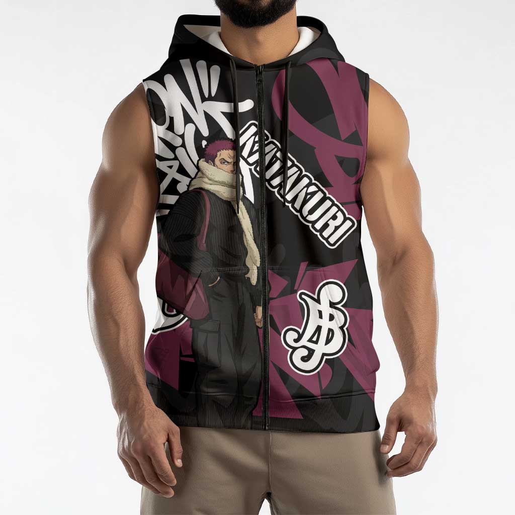 Charlotte Katakuri One Piece Sleeveless Zip Hoodie Graffiti Street Art Anime Collage