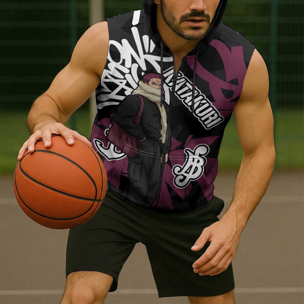 Charlotte Katakuri One Piece Sleeveless Zip Hoodie Graffiti Street Art Anime Collage