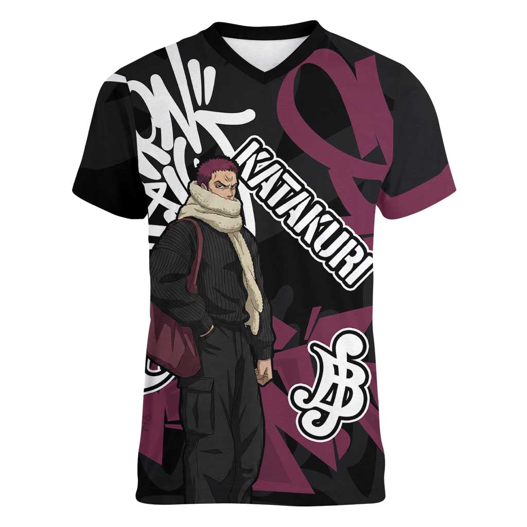 Charlotte Katakuri One Piece Women V-Neck T-Shirt Graffiti Street Art Anime Collage