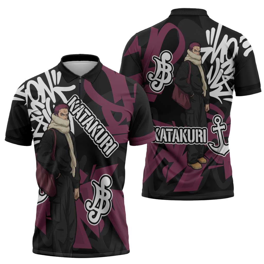 Charlotte Katakuri One Piece Zipper Polo Shirt Graffiti Street Art Anime Collage