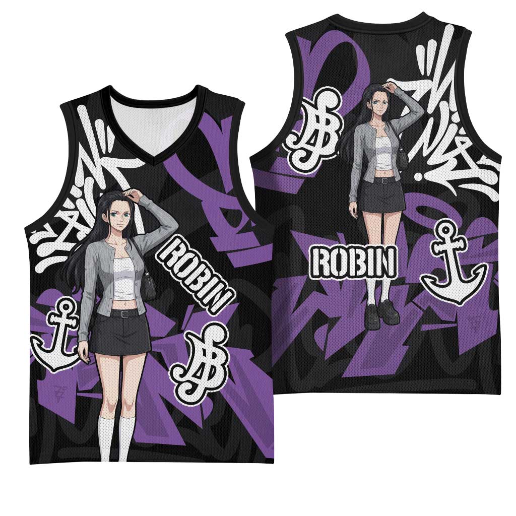 Nico Robin One Piece Basketball Jersey Graffiti Street Art Anime Collage
