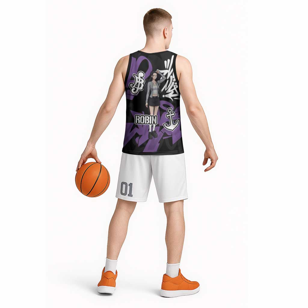 Nico Robin One Piece Basketball Jersey Graffiti Street Art Anime Collage