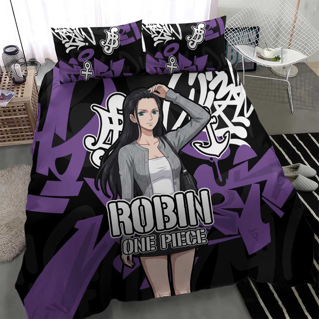 Nico Robin One Piece Bedding Set Graffiti Street Art Anime Collage