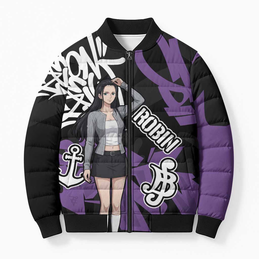 Nico Robin One Piece Bomber Puffer Jacket Graffiti Street Art Anime Collage