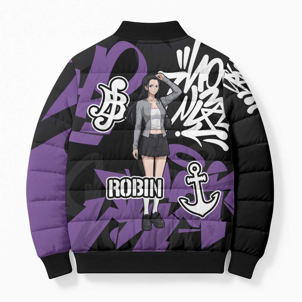 Nico Robin One Piece Bomber Puffer Jacket Graffiti Street Art Anime Collage