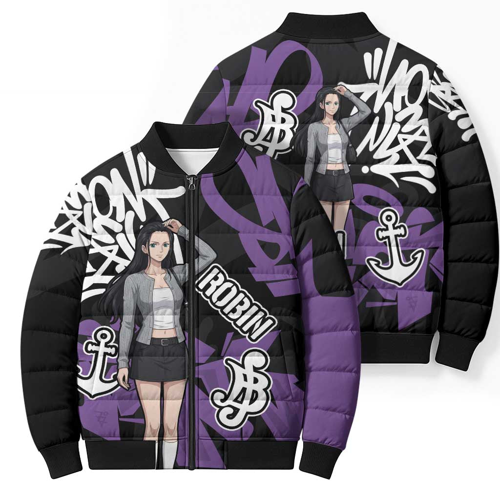 Nico Robin One Piece Bomber Puffer Jacket Graffiti Street Art Anime Collage