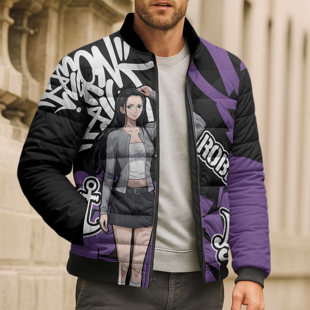 Nico Robin One Piece Bomber Puffer Jacket Graffiti Street Art Anime Collage