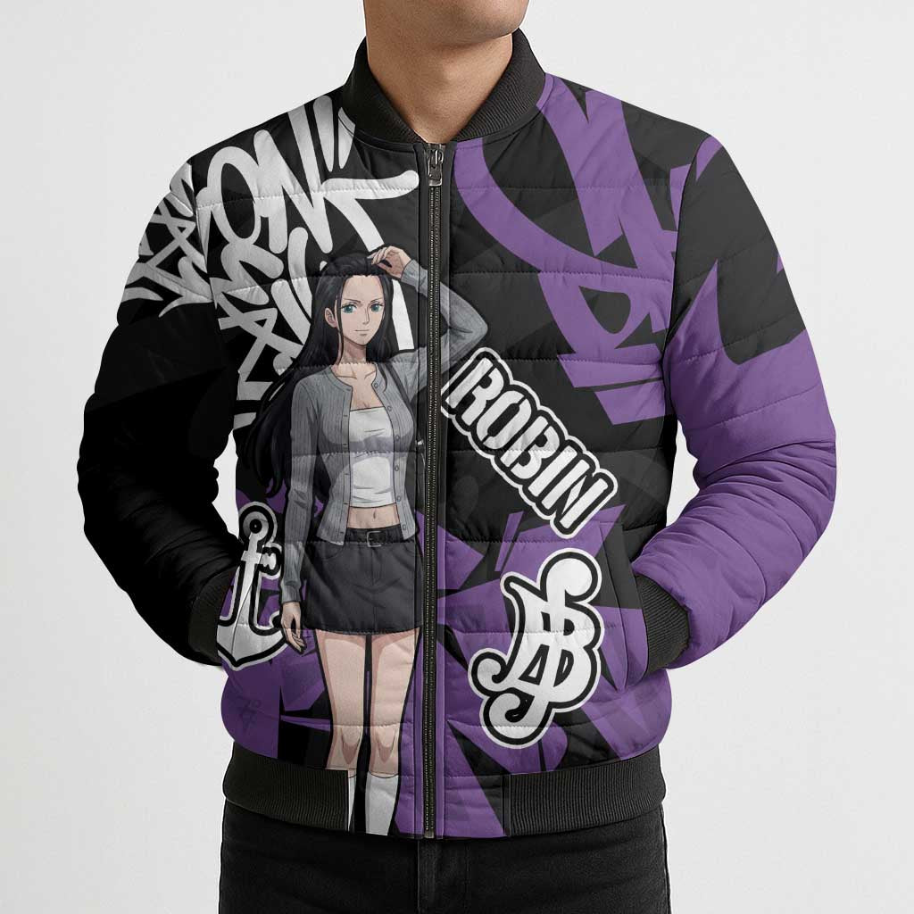 Nico Robin One Piece Bomber Puffer Jacket Graffiti Street Art Anime Collage