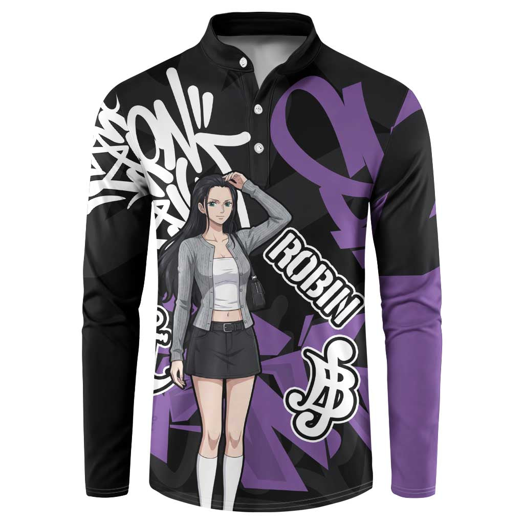 Nico Robin One Piece Button Sweatshirt Graffiti Street Art Anime Collage