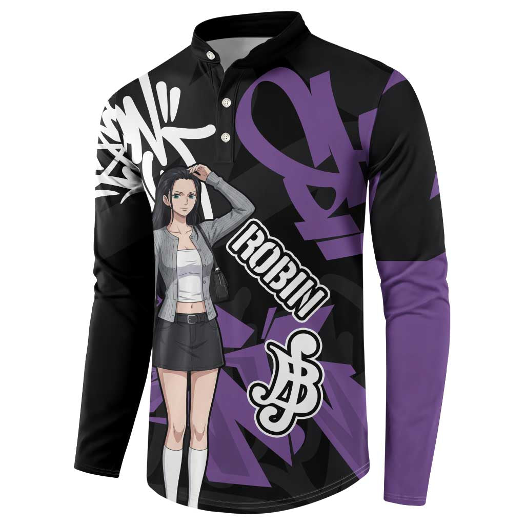 Nico Robin One Piece Button Sweatshirt Graffiti Street Art Anime Collage