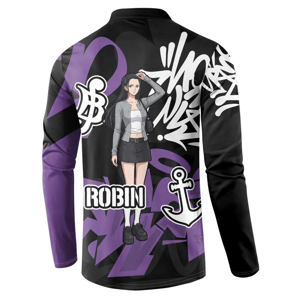 Nico Robin One Piece Button Sweatshirt Graffiti Street Art Anime Collage