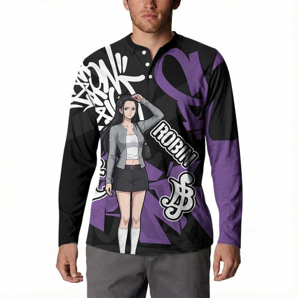 Nico Robin One Piece Button Sweatshirt Graffiti Street Art Anime Collage