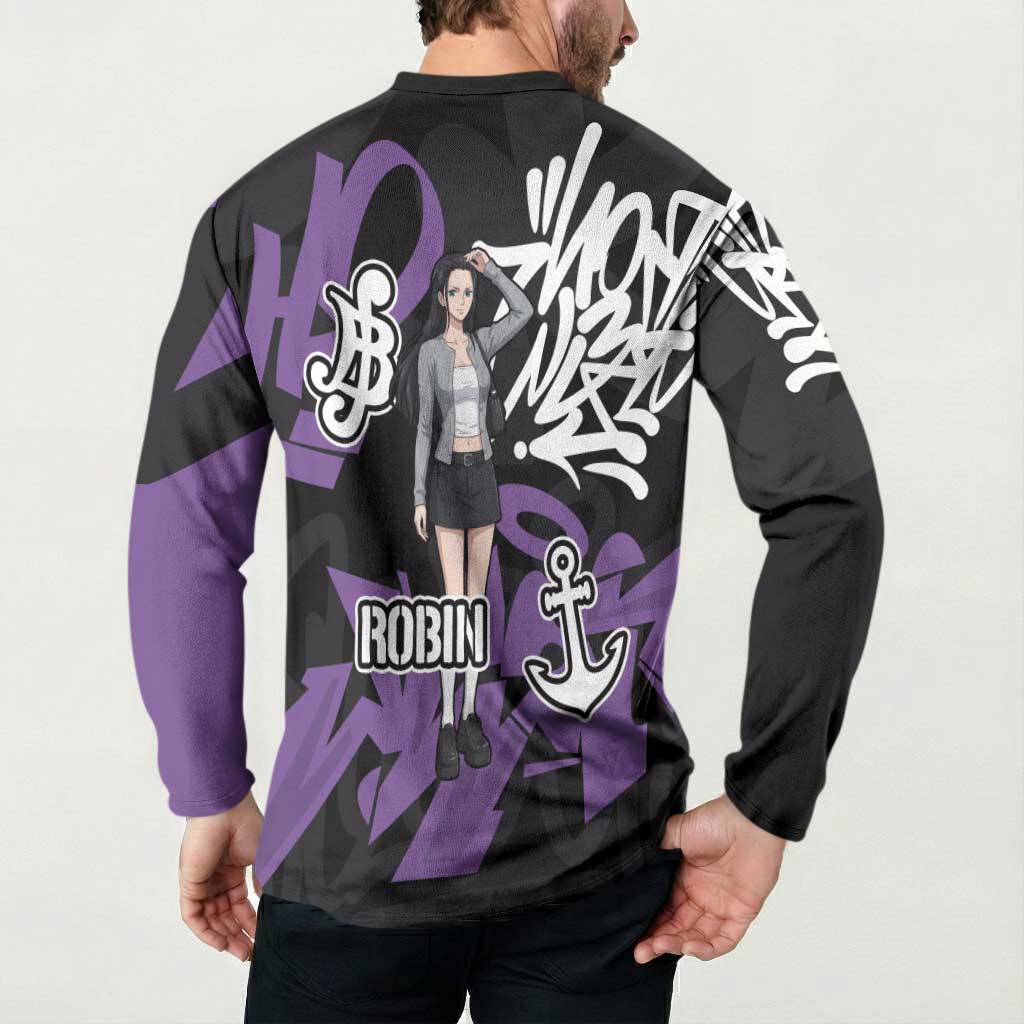 Nico Robin One Piece Button Sweatshirt Graffiti Street Art Anime Collage