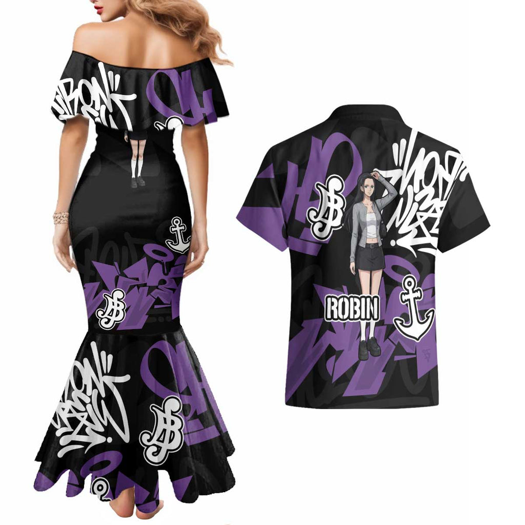 Nico Robin One Piece Couples Matching Mermaid Dress and Hawaiian Shirt Graffiti Street Art Anime Collage