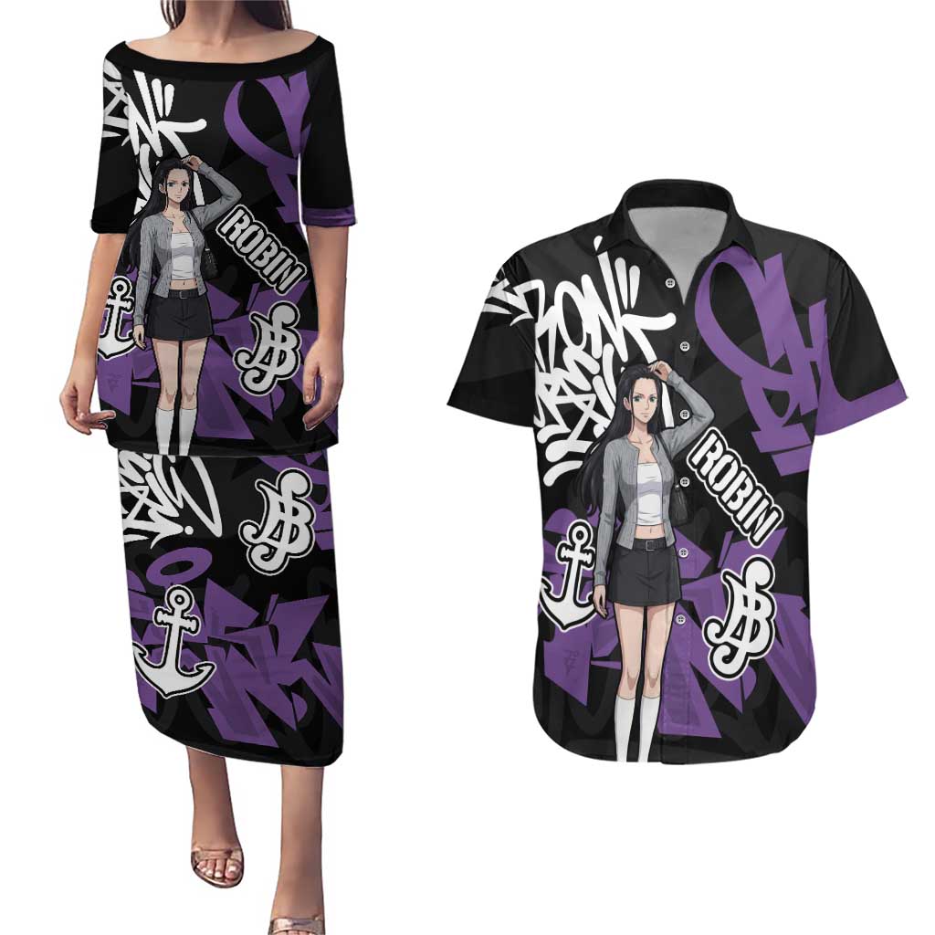 Nico Robin One Piece Couples Matching Puletasi and Hawaiian Shirt Graffiti Street Art Anime Collage