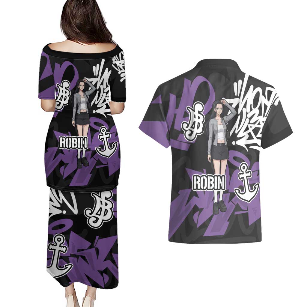 Nico Robin One Piece Couples Matching Puletasi and Hawaiian Shirt Graffiti Street Art Anime Collage