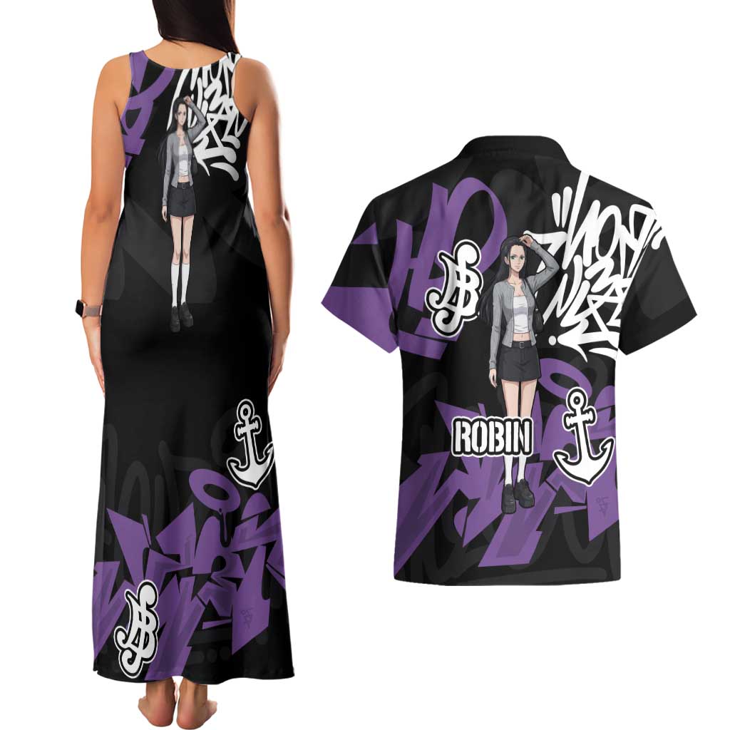 Nico Robin One Piece Couples Matching Tank Maxi Dress and Hawaiian Shirt Graffiti Street Art Anime Collage