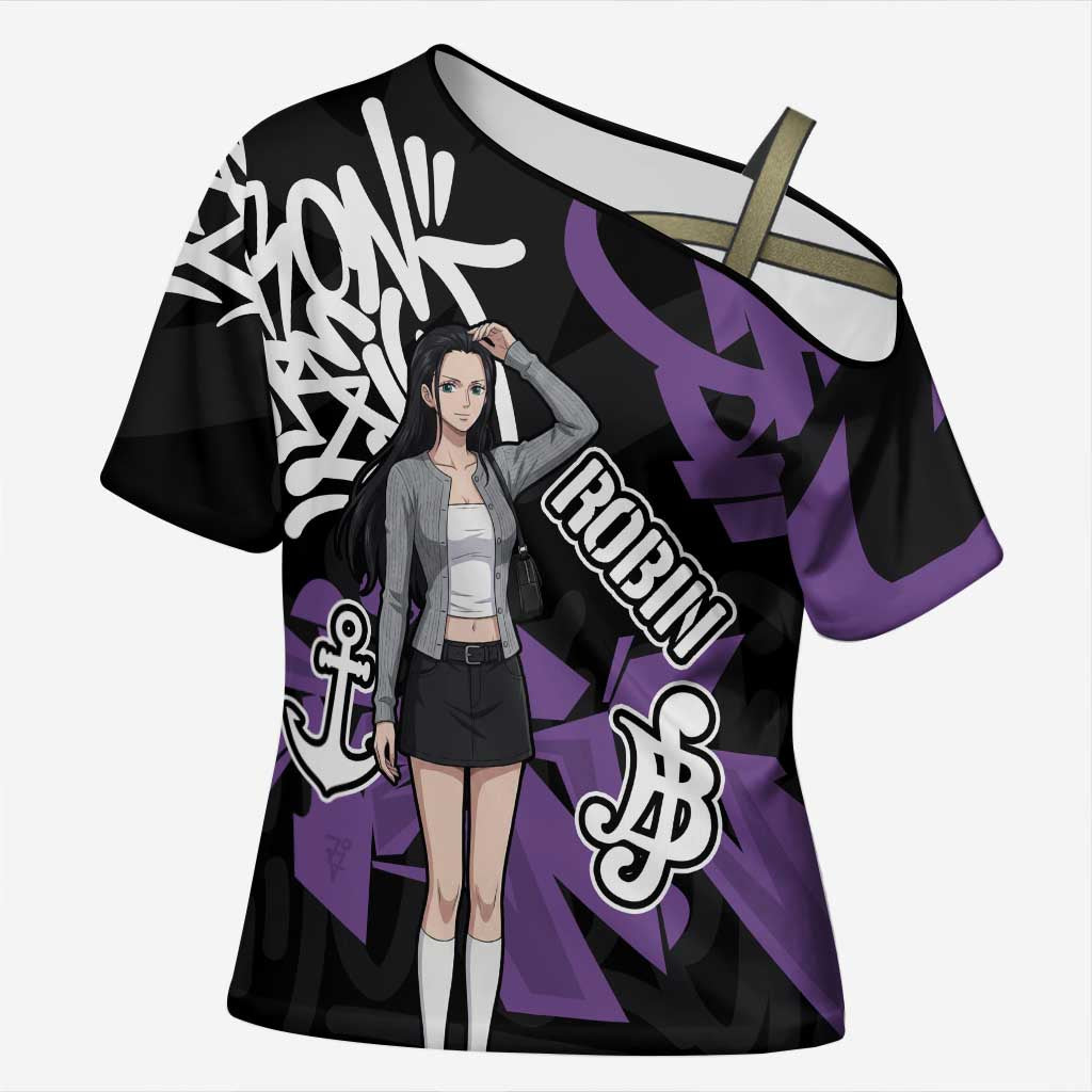 Nico Robin One Piece Cross Shoulder Shirt Graffiti Street Art Anime Collage