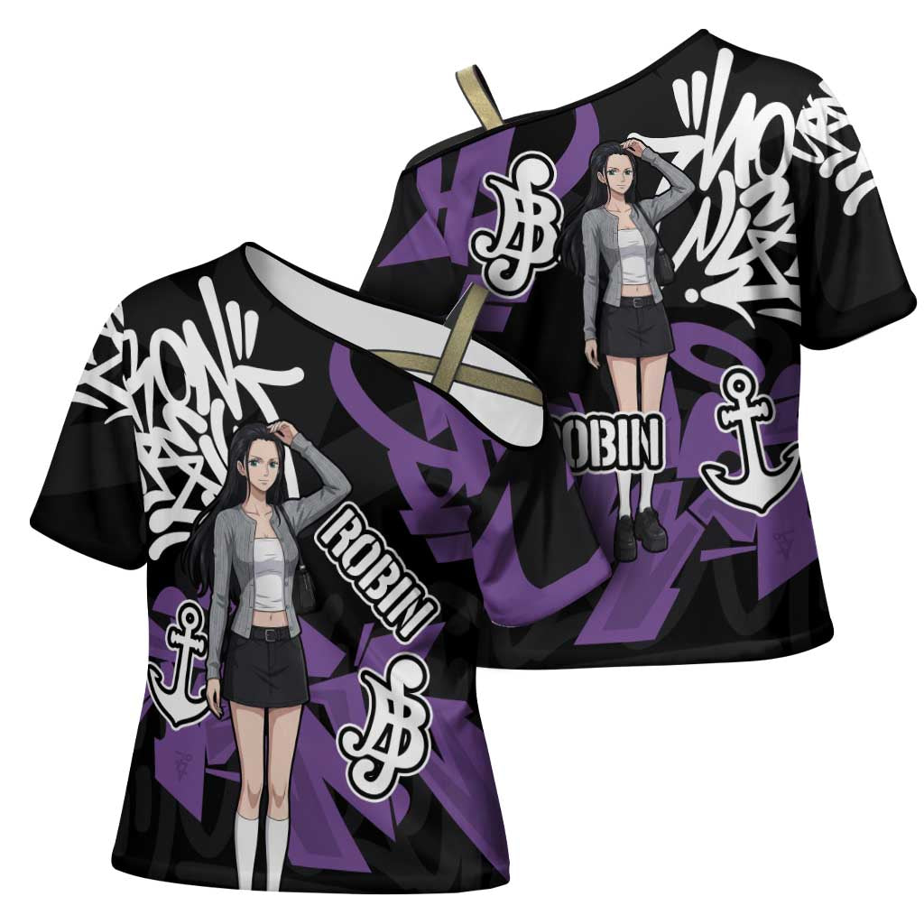 Nico Robin One Piece Cross Shoulder Shirt Graffiti Street Art Anime Collage