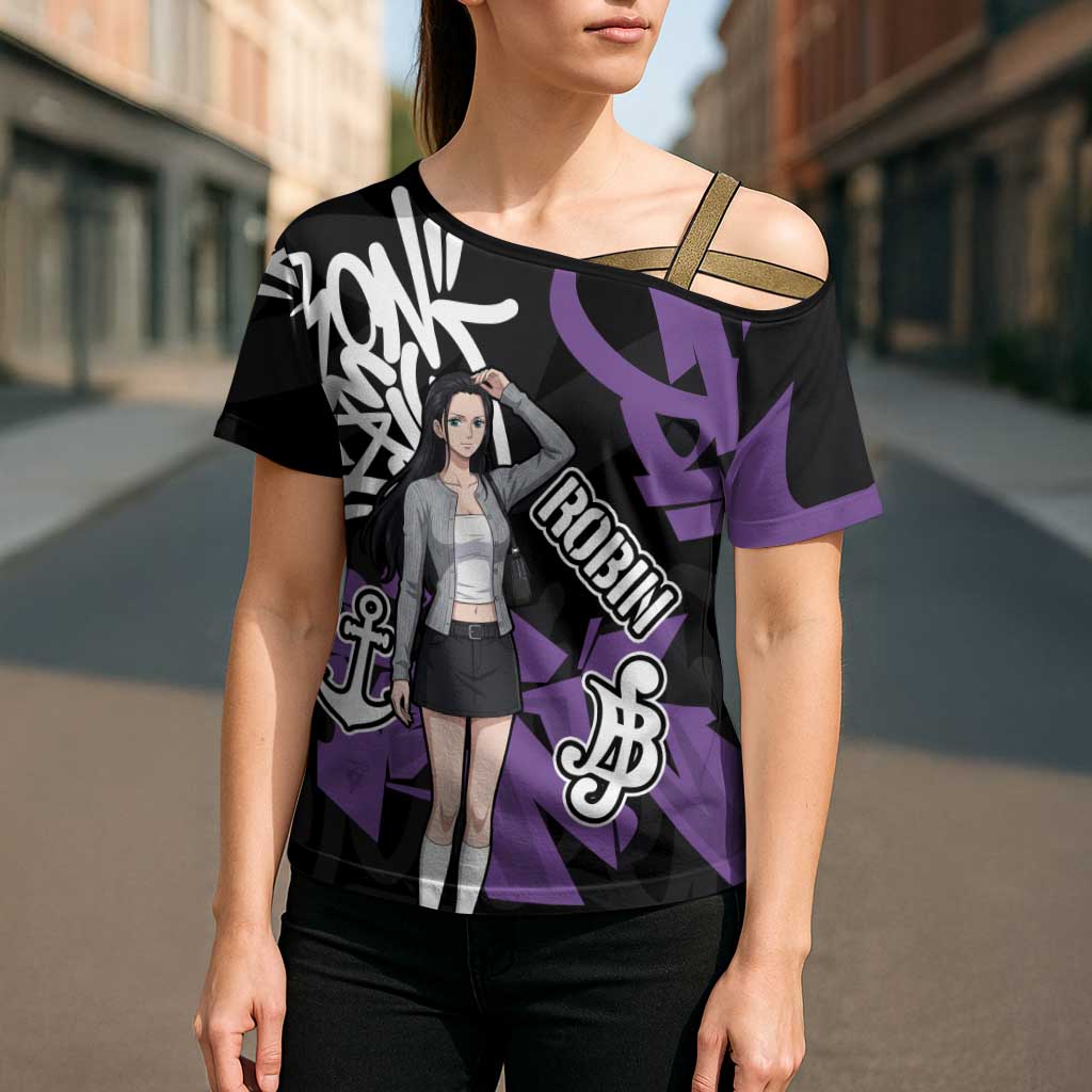 Nico Robin One Piece Cross Shoulder Shirt Graffiti Street Art Anime Collage