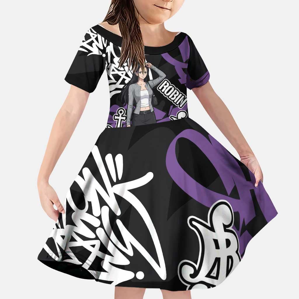 Nico Robin One Piece Family Matching Long Sleeve Bodycon Dress and Hawaiian Shirt Graffiti Street Art Anime Collage