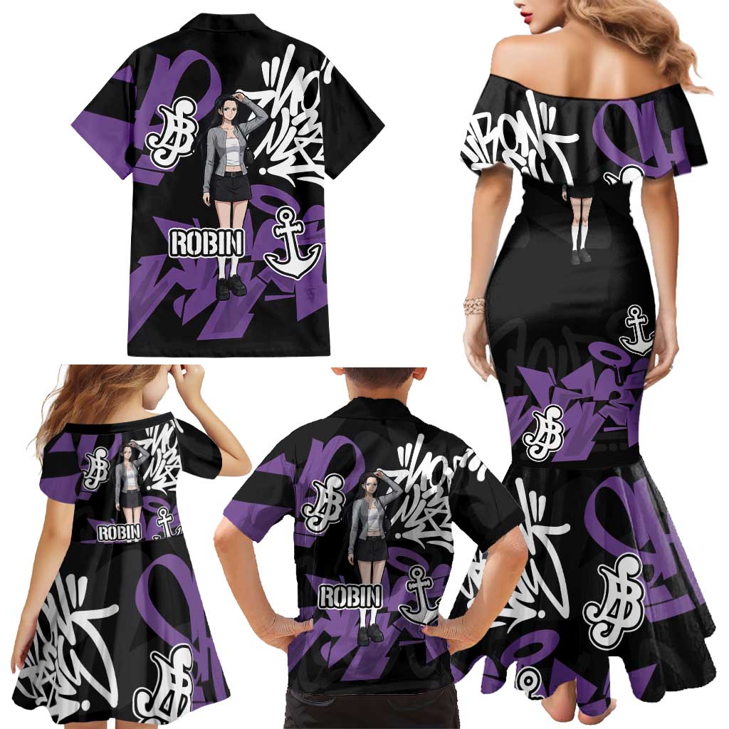 Nico Robin One Piece Family Matching Mermaid Dress and Hawaiian Shirt Graffiti Street Art Anime Collage