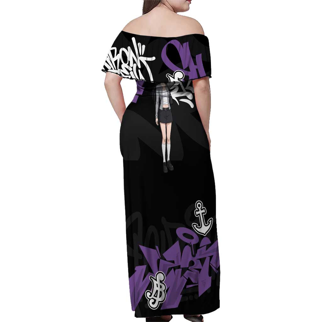 Nico Robin One Piece Family Matching Off Shoulder Maxi Dress and Hawaiian Shirt Graffiti Street Art Anime Collage