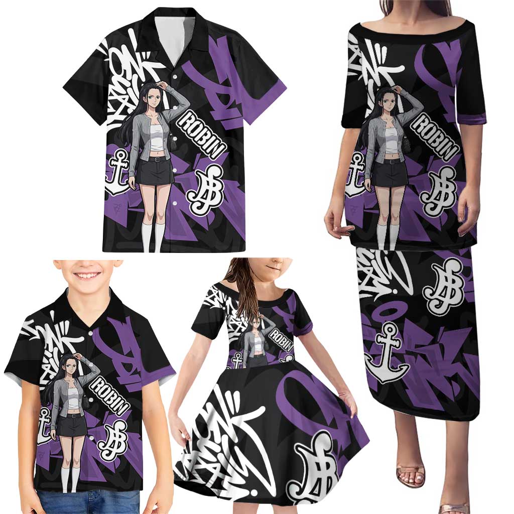 Nico Robin One Piece Family Matching Puletasi and Hawaiian Shirt Graffiti Street Art Anime Collage