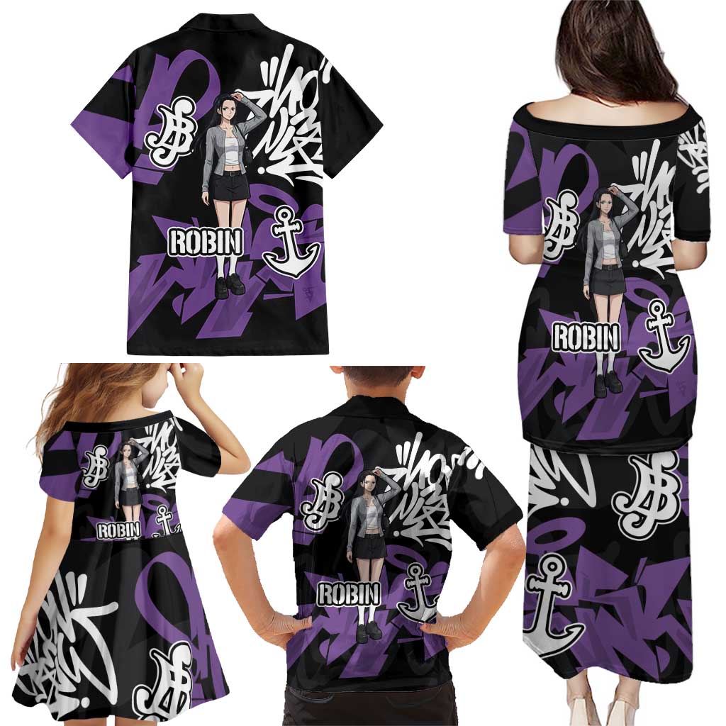 Nico Robin One Piece Family Matching Puletasi and Hawaiian Shirt Graffiti Street Art Anime Collage
