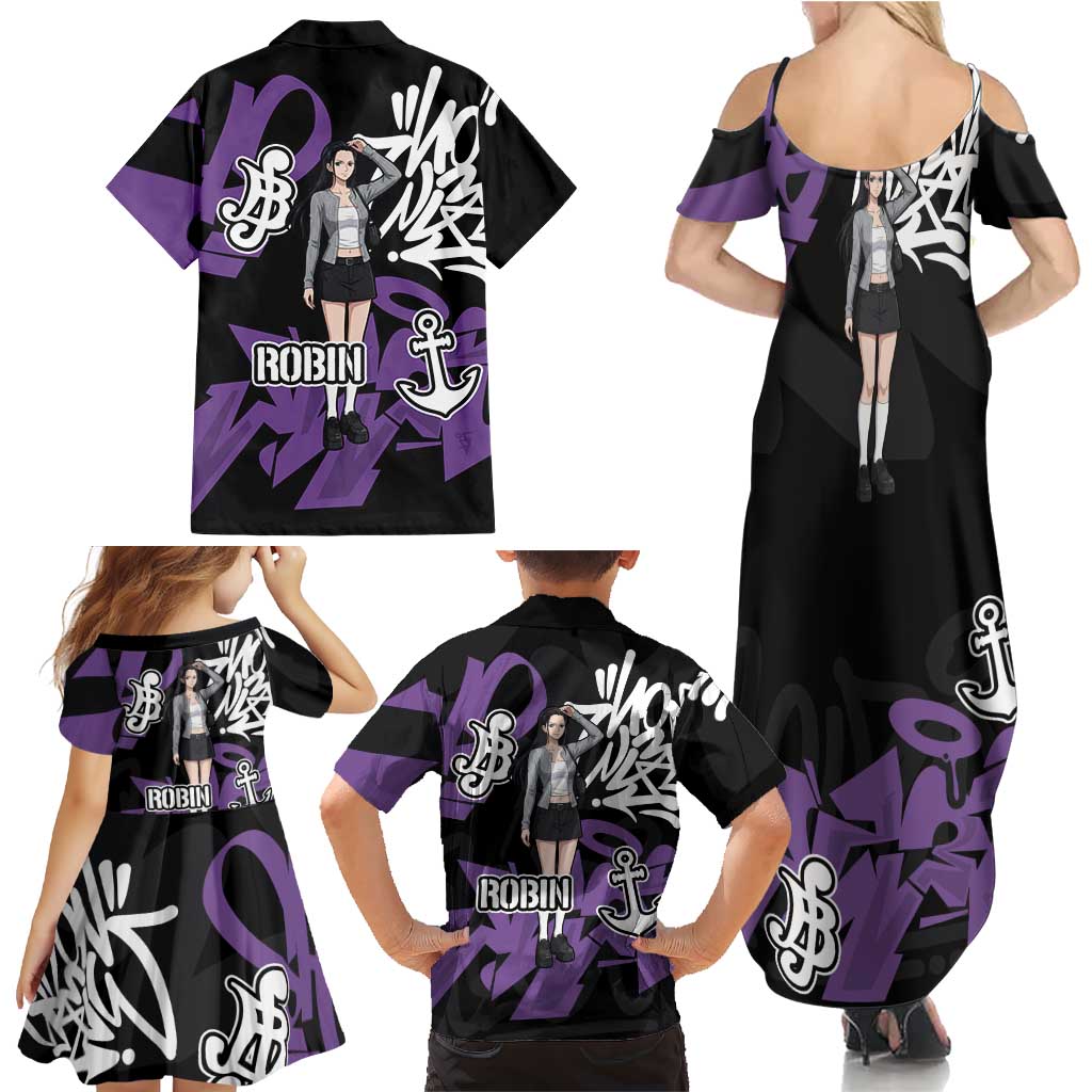Nico Robin One Piece Family Matching Summer Maxi Dress and Hawaiian Shirt Graffiti Street Art Anime Collage
