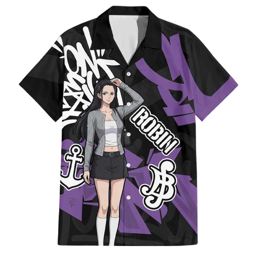 Nico Robin One Piece Family Matching Summer Maxi Dress and Hawaiian Shirt Graffiti Street Art Anime Collage