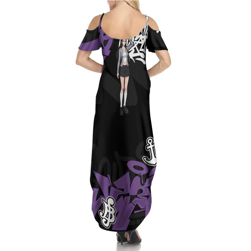 Nico Robin One Piece Family Matching Summer Maxi Dress and Hawaiian Shirt Graffiti Street Art Anime Collage