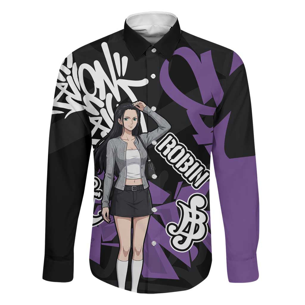 Nico Robin One Piece Family Matching Tank Maxi Dress and Hawaiian Shirt Graffiti Street Art Anime Collage