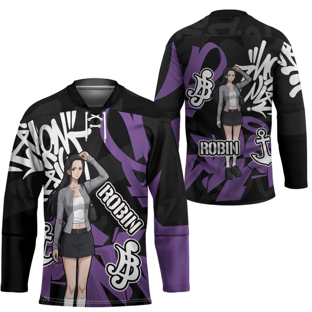 Nico Robin One Piece Hockey Jersey Graffiti Street Art Anime Collage