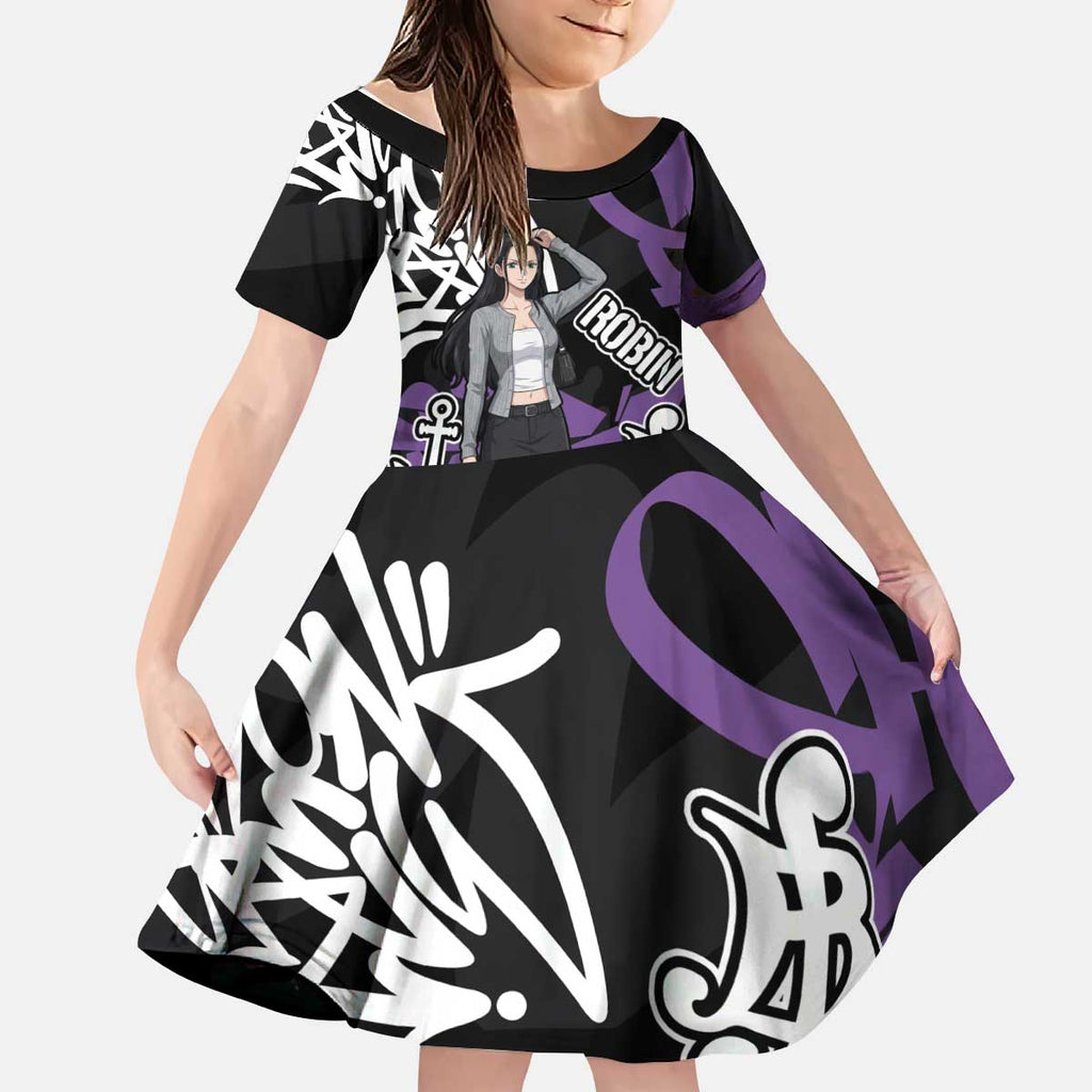 Nico Robin One Piece Kid Short Sleeve Dress Graffiti Street Art Anime Collage