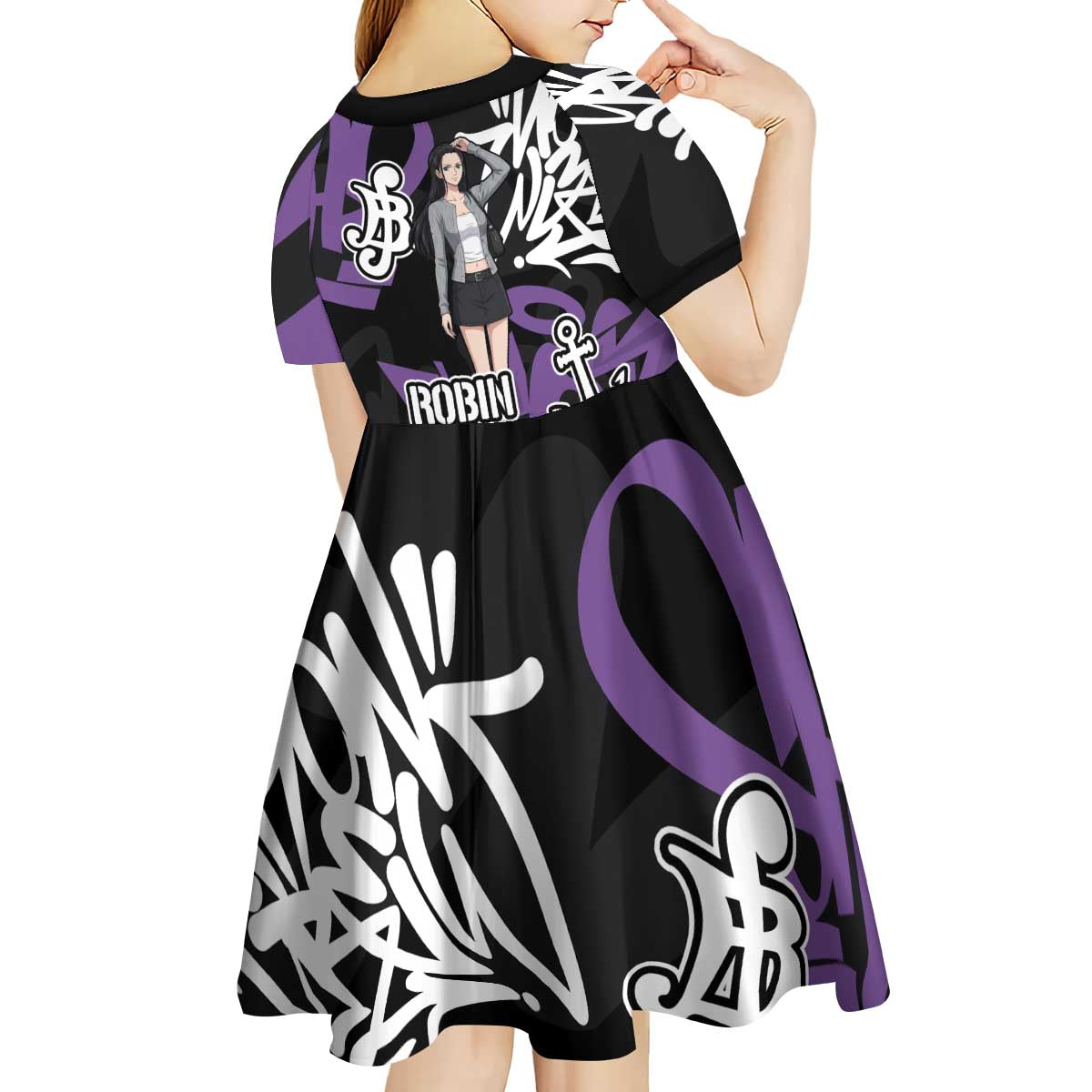 Nico Robin One Piece Kid Short Sleeve Dress Graffiti Street Art Anime Collage