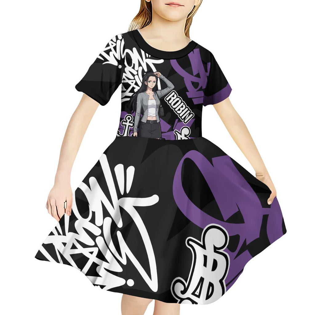 Nico Robin One Piece Kid Short Sleeve Dress Graffiti Street Art Anime Collage