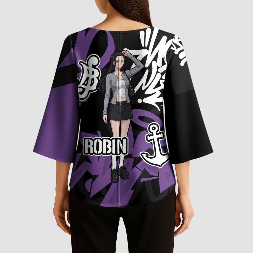 Nico Robin One Piece Kimono Sleeve Blouse Graffiti Street Art Anime Collage