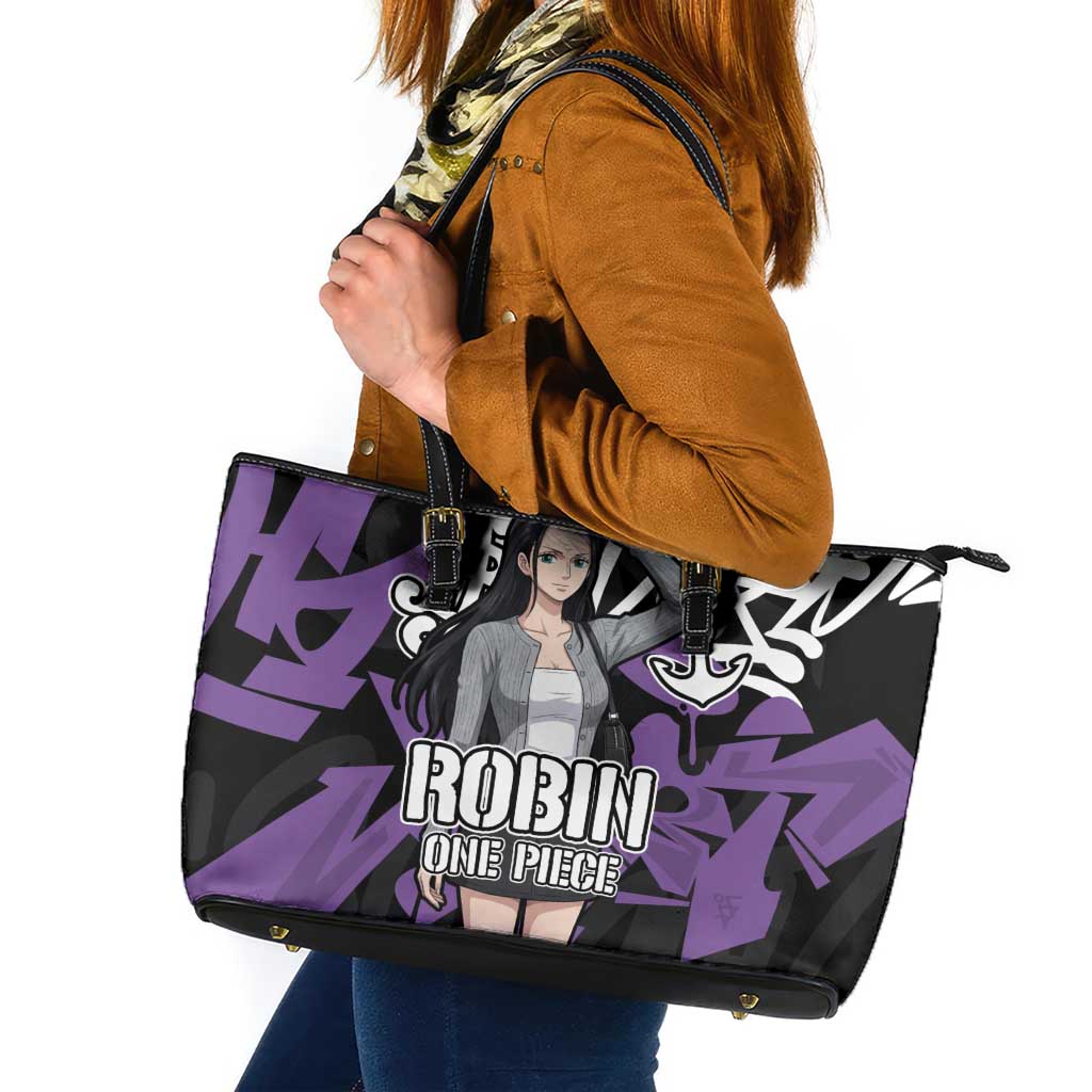 Nico Robin One Piece Leather Tote Bag Graffiti Street Art Anime Collage