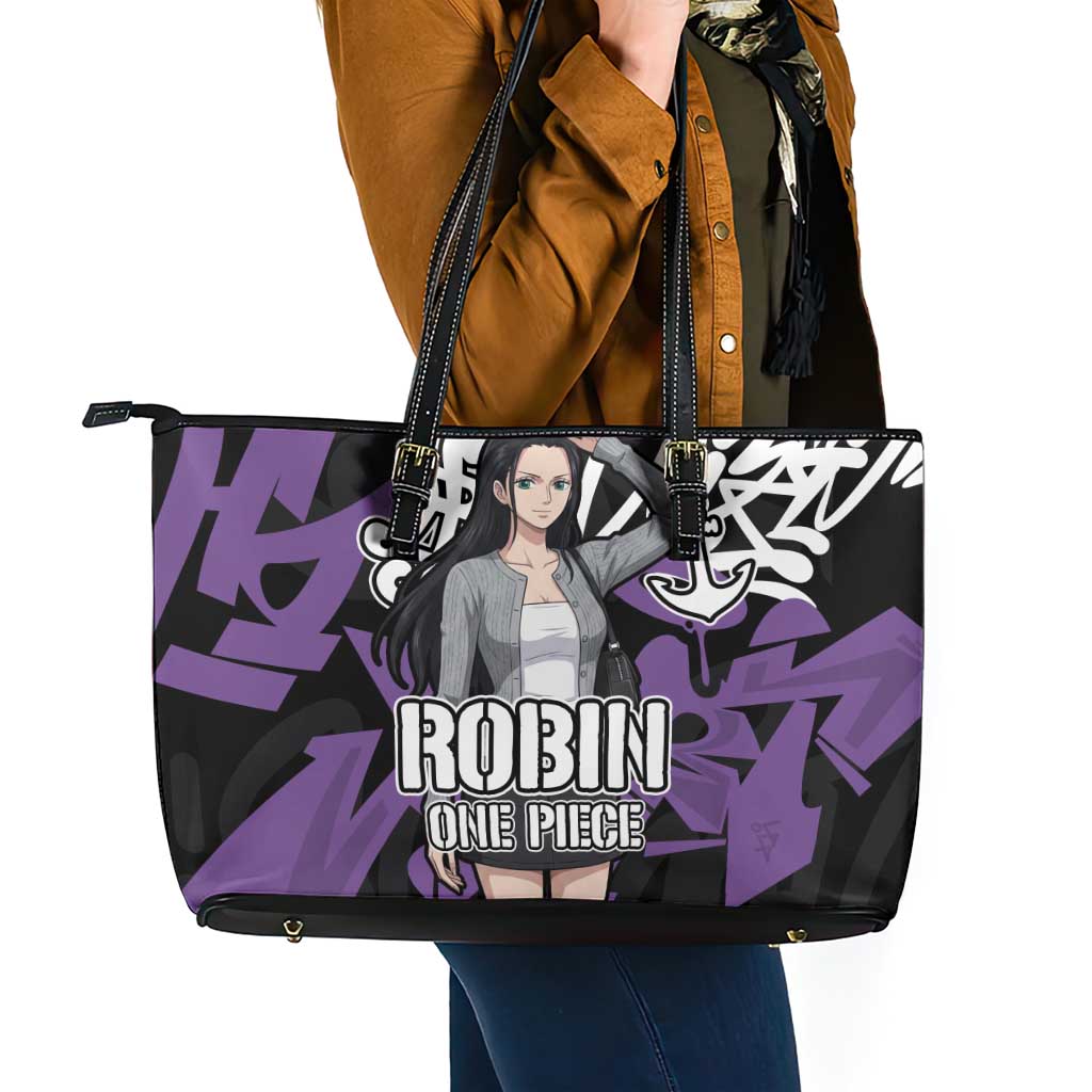 Nico Robin One Piece Leather Tote Bag Graffiti Street Art Anime Collage