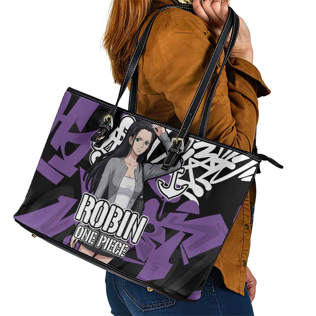 Nico Robin One Piece Leather Tote Bag Graffiti Street Art Anime Collage