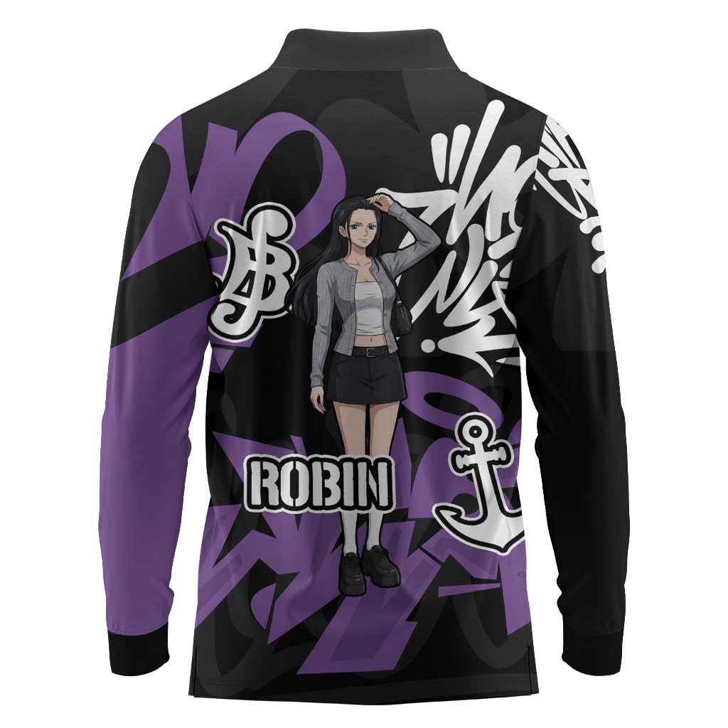 Nico Robin One Piece Long Sleeve Polo Shirt Graffiti Street Art Anime Collage