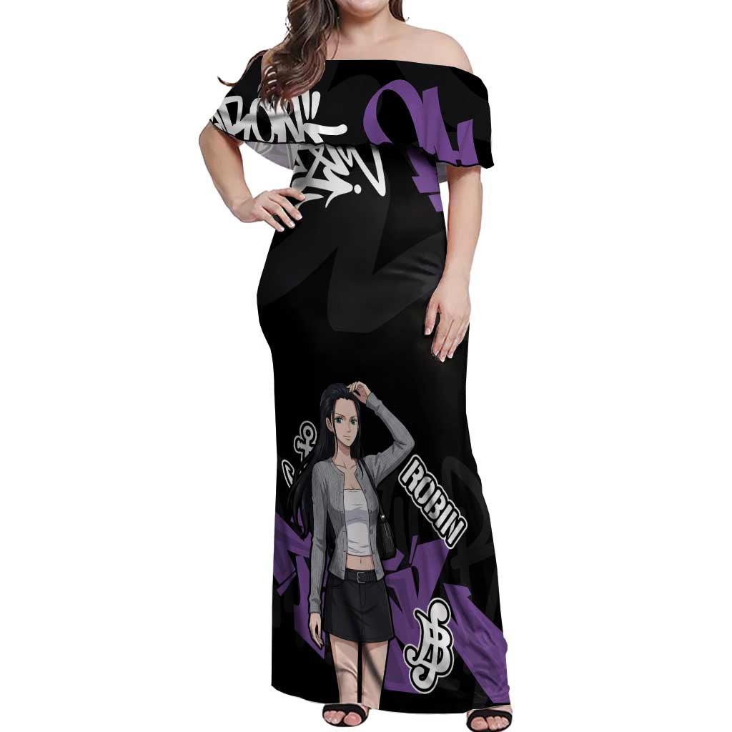 Nico Robin One Piece Off Shoulder Maxi Dress Graffiti Street Art Anime Collage
