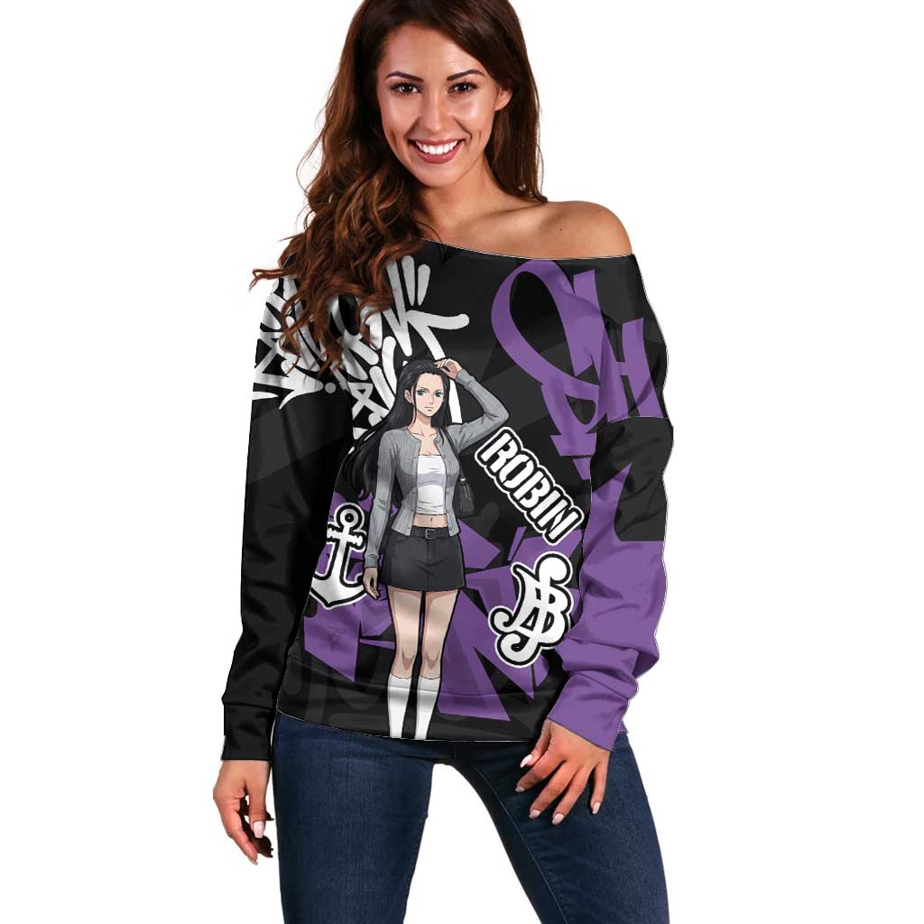 Nico Robin One Piece Off Shoulder Sweater Graffiti Street Art Anime Collage