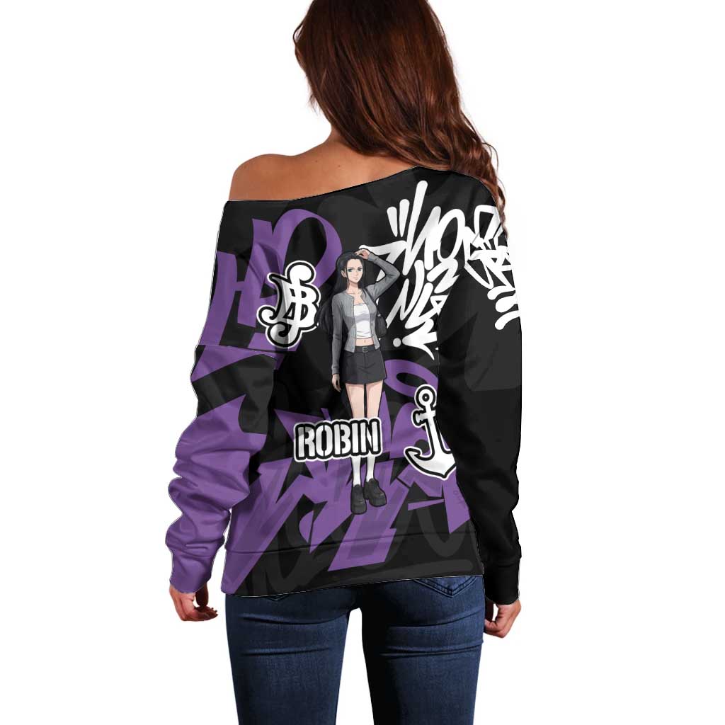 Nico Robin One Piece Off Shoulder Sweater Graffiti Street Art Anime Collage