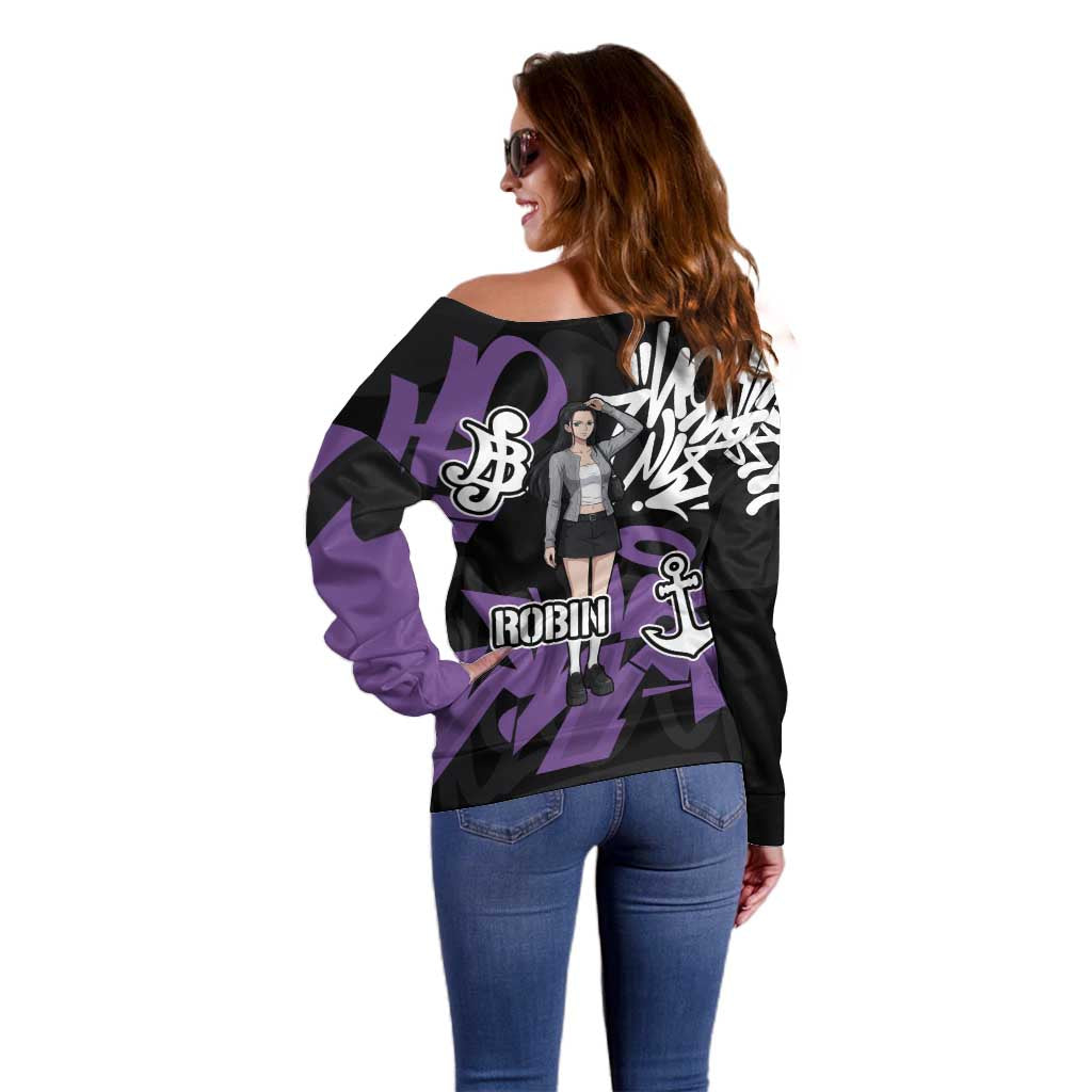 Nico Robin One Piece Off Shoulder Sweater Graffiti Street Art Anime Collage