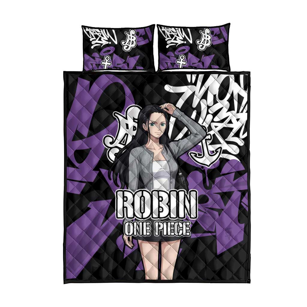 Nico Robin One Piece Quilt Bed Set Graffiti Street Art Anime Collage