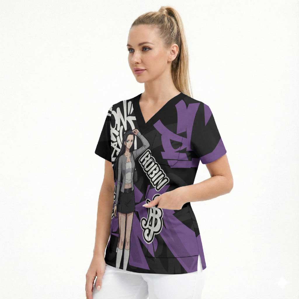 Nico Robin One Piece Scrub Top Graffiti Street Art Anime Collage